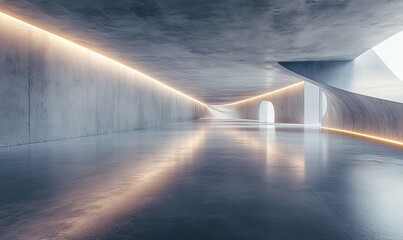 3d render of abstract futuristic architecture with concrete floor, Generative AI