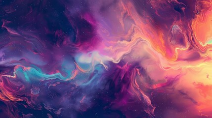 Canvas Print - A swirling, abstract cosmic nebula with vibrant colors of purple, blue, orange, and pink. The image evokes a sense of wonder, mystery, and the vastness of space.