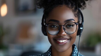 Wall Mural - Smiling Woman with Headphones and Glasses