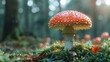 © Dzikir - A Single Red Mushroom Stands Tall in a Lush Forest