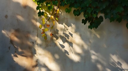 Wall Mural - Autumn Leaves and Shadows on Textured Wall