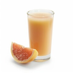 Medium shot of Grapefruit juice in a glass near the Grapefruit, isolated on a white background, 