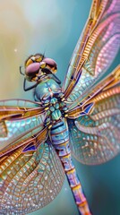 Wall Mural - Close-up of a dragonfly's intricate wing patterns and iridescent colors