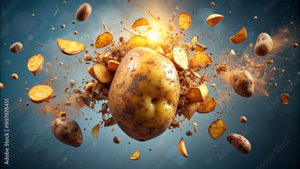 Exploded Potato Potato Explosion A Whole Potato Splintering Into Pieces, food ...
