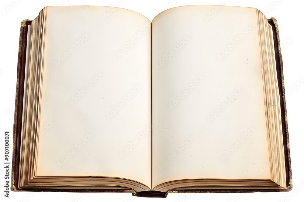 Open old blank book mockup with used paper pages isolated on ...