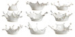 © AnaWein - Set of milk splash, wave, swirls isolated on transparent background. PNG, cutout. Dairy cream splashes, flying milk in the air, drops and blots.
