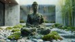 © studio clever - Moss-covered buddha statue in zen garden - generative ai