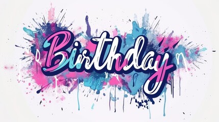 Isolated words Happy Birthday with decorative lettering, made in a drawing style. Digital art poster.