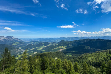 Wide shot shows the Bavarian Alps from high elevation