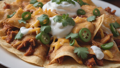 Wall Mural - closeup of bbq chicken nachos