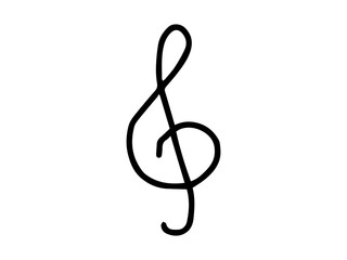 Poster - Black hand drawn treble clef isolated on a white background. Concept of musical notes, music education, minimalistic design, sheet music symbol. Print icon, design element