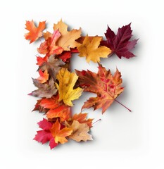 Wall Mural - Colorful Autumn Leaves Arranged in Letter F on White Background