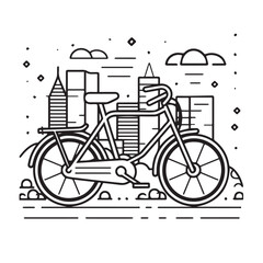 CITY BIKE in cartoon, doodle style . Image for t-shirt, web, mobile apps and ui. Isolated 2d vector illustration in logo, icon, sketch style, Eps 10, black and white. AI Generative