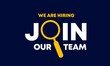 © Hasriani - We're Hiring, Join Our Team. Open vacancy design. Hiring design for social media ads. Yellow magnifying glass on black background.