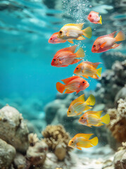 Wall Mural - Tropical fish swimming underwater above water plant