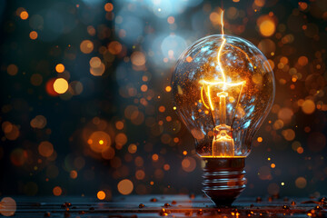 Light bulb with light energy of innovation and bright ideas in business and technology