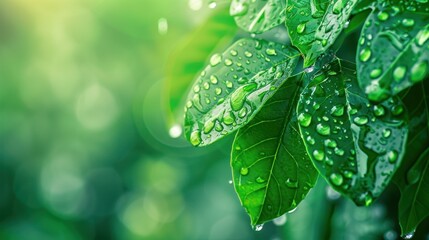 Wall Mural - Dewy Green Leaves After Rain