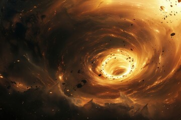 Fototapete - a spiral shaped object in the sky, cosmic whirlpool pulling celestial bodies into its abyss