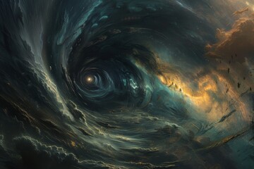 Fototapete - a spiral shaped object in the sky, cosmic whirlpool pulling celestial bodies into its abyss