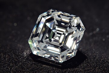 Poster - a diamond on a black background, diamond shape with sharp angles, representing precision and clarity