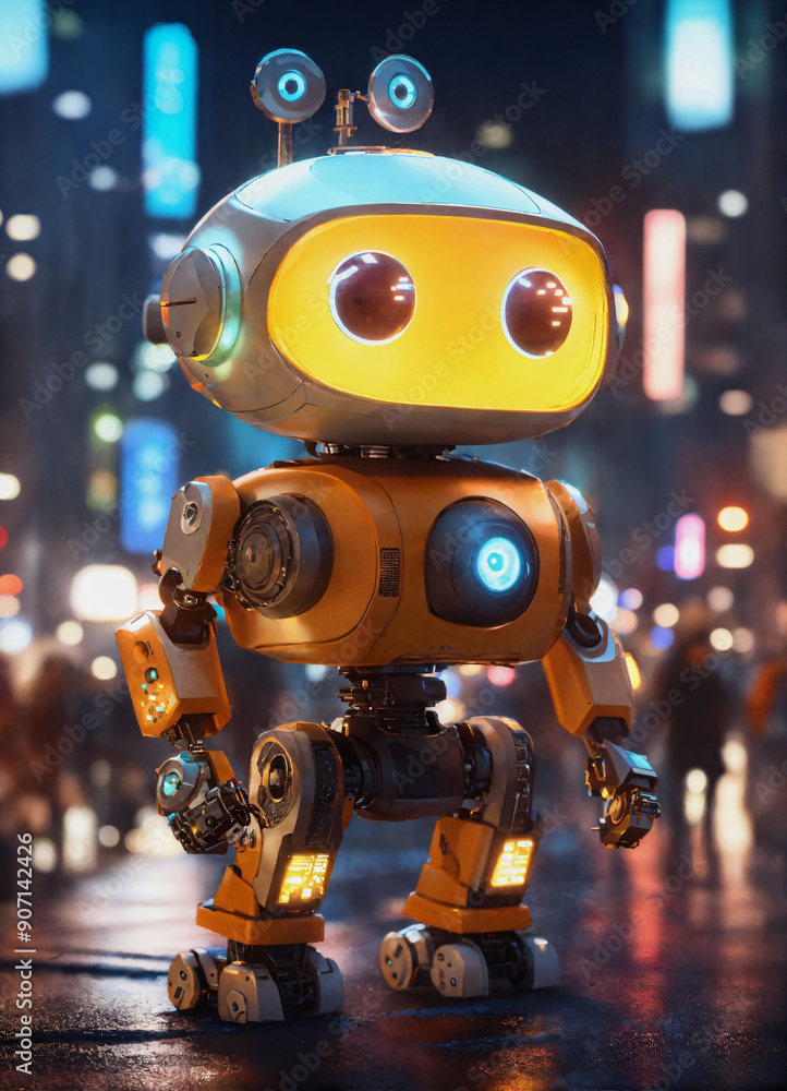 cute tiny robot night render 3d ai android unreal engine render of a ...