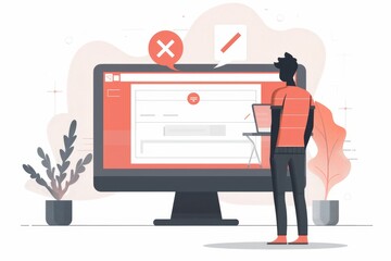 Leinwandbilder - a man standing in front of a computer screen with a cross mark on it,
