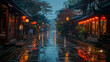 © Kanurism - Japanese style old town architecture with rain at night