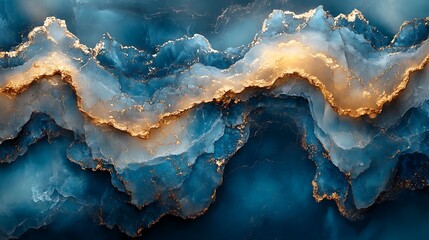 Wall Mural -  Abstract Marble Texture with Gold and Blue Veins 