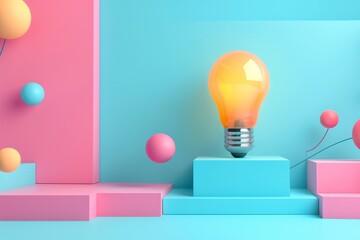 Leinwandbilder - a light bulb with a network of dots in the background, rotating 3D icon of a lightbulb symbolizes ideas