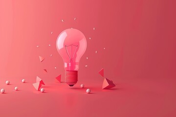 Fototapete - a light bulb with a network of dots in the background, rotating 3D icon of a lightbulb symbolizes ideas