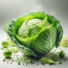 Wall Mural - fresh green cabbage isolated on white gray background