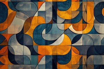 Aufkleber - a close up of a woven material with a blue background, seamless pattern featuring interlocking geometric shapes