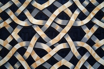 Aufkleber - a close up of a woven material with a blue background, seamless pattern featuring interlocking geometric shapes