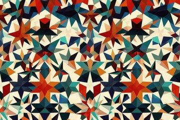 Wall Mural - a close up of a woven material with a blue background, seamless pattern of geometric stars and polygons