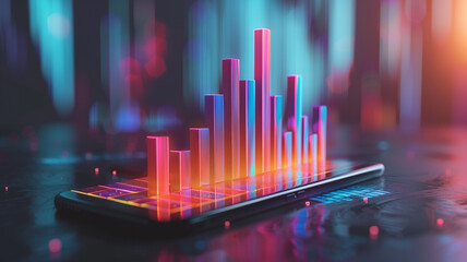Wall Mural - smartphone with bar graph with statistics business technology