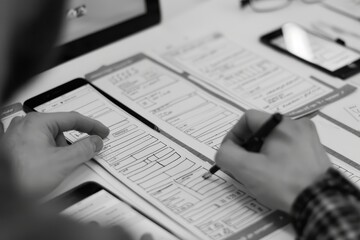 Leinwandbilder - a man sitting at a desk with a computer monitor, user interface audit identifies usability issues