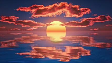 Poster - A sunset over the ocean with clouds in front of it, AI