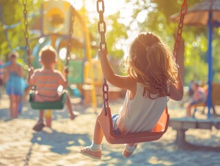 Canvas Print - child swinging on swing