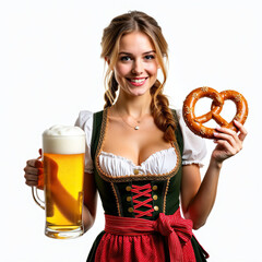 oktoberfest  german girl with beer  white background 