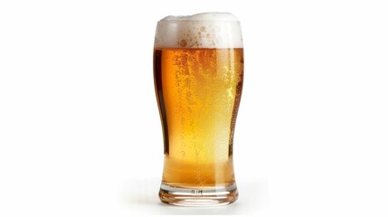 Poster - A glass of beer is sitting on a white background