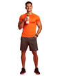 © Minimal Blue - Fit Man Holding Water Bottle In Orange Shirt
