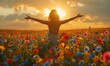 © Igal - A free-spirited woman is embracing nature and symbolizing freedom and natural beauty amidst a field of colorful wildflowers.