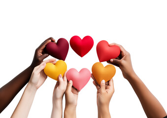 Hands Holding Colorful Hearts On Transparent Background