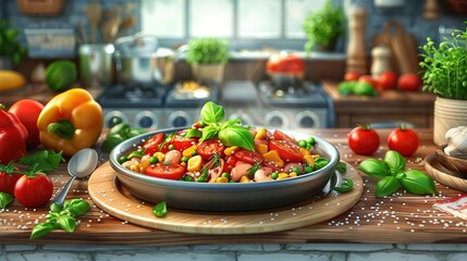 Delicious Homemade Vegetable Dish in a Kitchen Setting - 3D Illustration