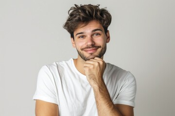 Canvas Print - A person posing for a photo in a white shirt, great for profile or portrait shots