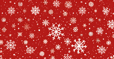 Wall Mural - A red background with white snowflakes scattered all over it