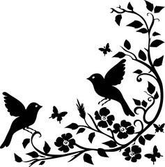 Wall Mural - Bird on branch silhouette