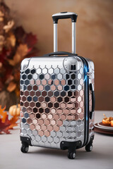 Wall Mural - modern sequin travel suitcase, autumn background