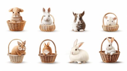 Wall Mural - A collection of rabbits in baskets, some are white and some are brown