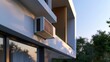 © ArmStrong☠ - A close-up of a modern air conditioner unit mounted on a white wall of a modern building.